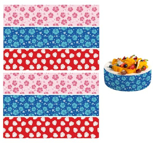 6pcs Décoration Gâteau Comestibles Hawaïens, 3 Styles Bordures Gateau Comestibles avec Motifs de Fleurs d'Hibiscus et Feuilles Palmier pour Fête d'Anniversaire sur le Thème du Dessin Animé