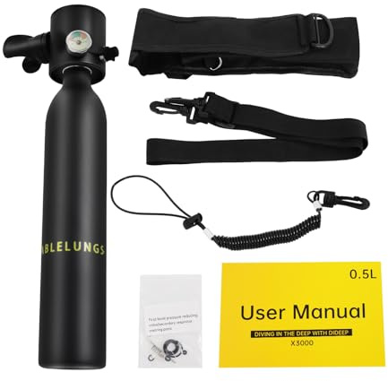 Repomanda Mini bouteille de plongée 0,5 l - Bouteille d'oxygène - 3000 PSI - 5-10 min - Équipement de plongée portable en aluminium pour sports sous-marins - Apnée - Source de gaz de rechange avec