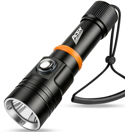 Scuba Dive Light Diving Flashlight - PFSN High Lumens Underwater Flashlight IPX68 Waterproof, Rechargeable Dive Torch, Long Throw Diving Lamp Narrow Beam Best for Diver Submersible Caving, Snorkeling