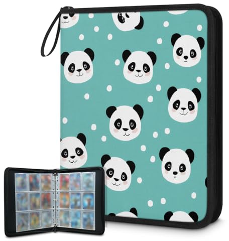 Carpeta de tarjetas coleccionables de 9 bolsillos, diseño de oso de oso de dibujos animados, álbum de tarjetas con mangas extraíbles, impermeable, con cremallera, capacidad para 50 páginas y 900