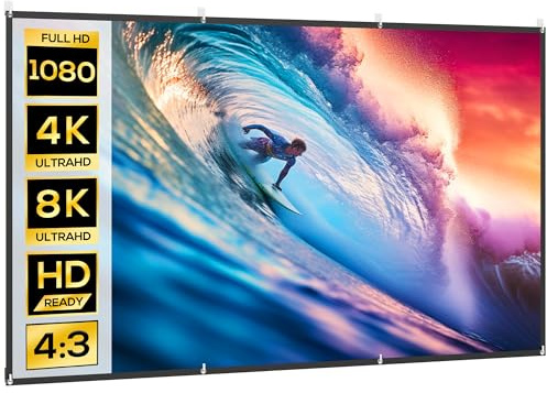 HOMCOM Telo Proiettore da 120 Pollici 4K/8K HD Formato 16:9, Altezza Regolabile Manuale, Schermo Proiettore Lavabile, Grandangolo di 160 Gradi, per Casa, Home, Cinema, Ufficio, Bianco