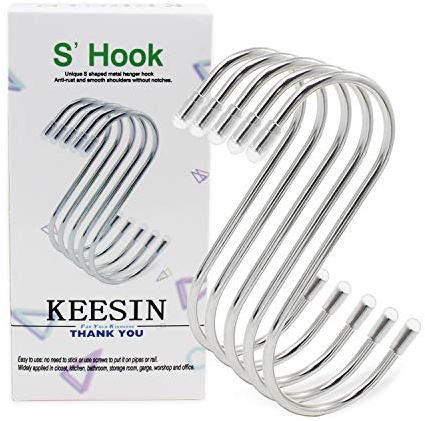 KEESIN S a forma di metallo rivestito con gancio in acciaio INOX multifunzione gancio ganci per cucina cucchiaio pan bagno camera da letto, confezione da 15 (Grande)