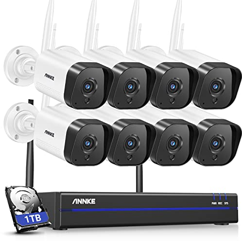 ANNKE 3MP Kit Caméra de Surveillance WiFi Extérieure 16CH 4K NVR avec 1 to Disque Dur, 8X 3MP IP Caméra, Audio Bidirectionnel, Détection de Mouvement, 30 m IR Vision Nocturne, Enregistrement 24/7
