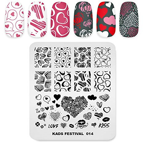 KADS Nagelkunst-Stempelplatten, Valentingstag, Liebe, Herz, Maniküre-Vorlagen zum Selbergestalten, Bildplatte für Nagel (FE014) | Valentinstag-Liebesherz (FE014)