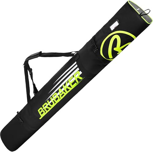 BRUBAKER Skidväska Carver Champion svart neongul – vadderad skidväska för 1 par skidor och stavar – slitstark skidväska 170 x 34 x 34 cm