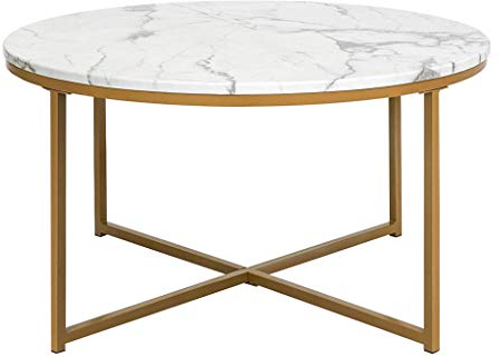 LHNLY-Beistelltische Runde Couchtisch Sofatisch Beistelltisch Wohnzimmertisch Salontisch Blumentisch Moderne Luxusmöbel, Naturmarmor Tischplatte Metallrahmen, Weiß hoch 48cm