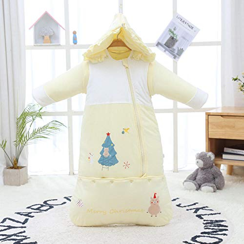 NEWELLYY Ganzjahres Baby-Schlafsack,Baby-Anti-Kick-Steppdecke aus Baumwolle, verdickter Umschlagschlafsack-B gelb_130cm,Baby Pyjama Overall für den Winter
