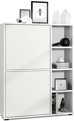 Vladon Highboard Schrank Anrichte Cuba mit 8 Fächern, Made in Germany, Korpus in Weiß matt/Fronten in Weiß matt