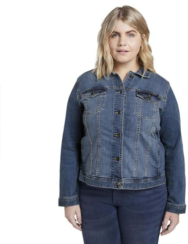 TOM TAILOR Damen Plussize Jeansjacke im Washed-Look