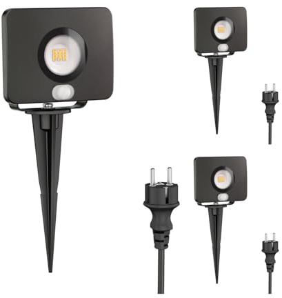 ledscom.de 3x LED Gartenstrahler Wega mit Erdspieß für außen mit Bewegungsmelder, schwarz 11,32W 880lm weiß