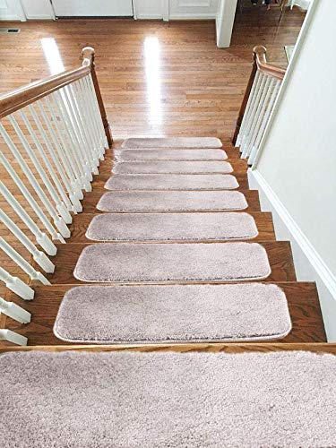 emmahome New Luxury Microfiber Soft Carpet Stair Treads NON-SLIP MACHINE WASHABLE Mats/Rugs, 20x55cm (Grey, 13)