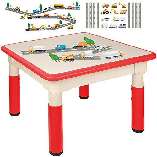 alles-meine.de GmbH Kindertisch/Tisch - höhenverstellbar - Größen & Motiv & Farbwahl - Auto & Fahrzeuge Baustelle/rot - 1 bis 8 Jahre - Plastik - für INNEN & AUßEN - Kindermö..