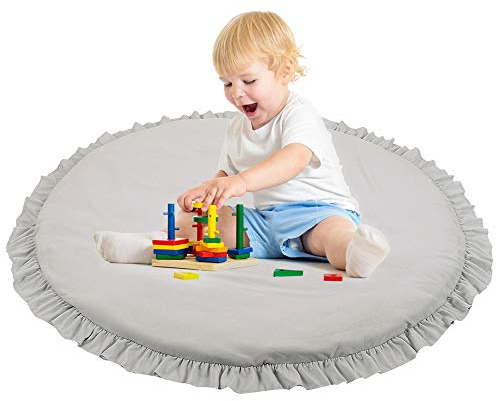 Krabbeldecke für Baby, Rund Weich Gepolstert Spieldecke aus Baumwolle, 2cm Dick Baby Spielmatte, 100 x 100 cm (grau)