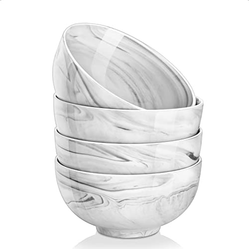 MALACASA, Series Regular, 750ml Marble Grey Porcelain Bowls/Cereal Bowls/Soup Bowls/Pasta Bowls/Dessert Bowls/Breakfast Bowls/Ice Cream Bowls/Snack&Dip Bowls (15.3 * 15.3 * 7.8CM), Set of 4