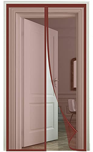 Zanzariera Magnetica per Porta，165x235cm (64.96x92.51in) Magnetico Chiusura Automatica Tendina Anti Zanzare ，per Porte Finestre Balcone Soggiorno Mantiene Stanza Traspirante Senza Zanzare-Marrone