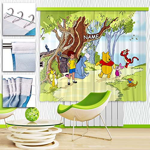 alles-meine.de GmbH Vorhang/Gardine Motiv & Größe frei wählbar 2 TLG. Set Fertigschal - - Winnie Pooh - inkl. Name - 2X - 90 * 160 cm lang - Blickdicht - Kräuselband - le..