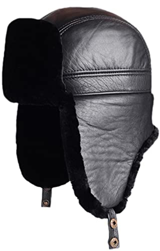 DongBao Warme Leder Trappermütze Bomber Hut Unisex Fliegermütze für Herren Damen Russisch Hut mit Ohrenklappen Wintermütze