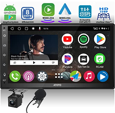 ATOTO A6 PF 7 Zoll QLED Touchscreen Android Doppel-DIN Autoradio, Wireless Carplay & Android Auto, DAB+ Radio/GPS/Mirror Link, Dual BT, WiFi/BT/USB Tethering, HD LRV mit Rückfahrkamera, A6G2B7PF-S01