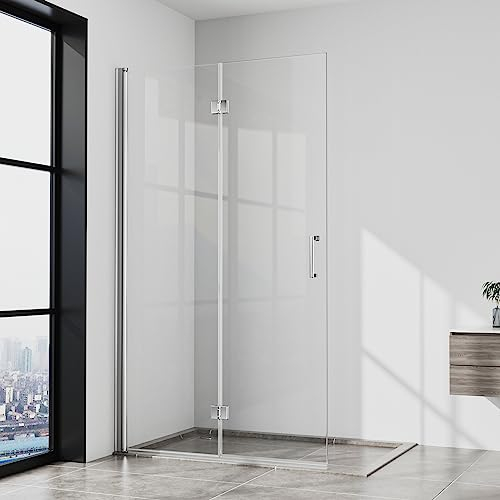 Walk in Dusche Walkin Dusche 86x195cm Faltbar Walk-in Duschabtrennung Walk in Duschwand 6mm Nano Glas, Montage auf Duschewanne oder Fliese