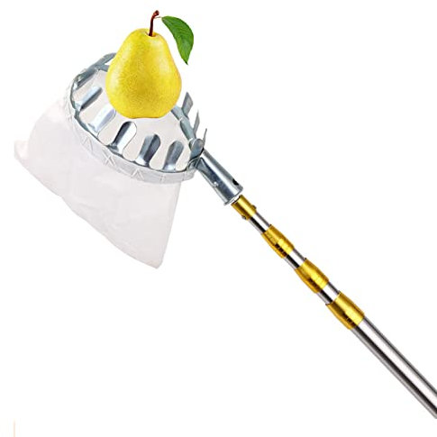 Obstpflücker mit 4m/13ft Teleskopstiel und Obst Tragetasche, Leicht Verstellbarer Apfelpflücker für Haus Obstgarten Bauernhof, Obsternter für Zitrone, Avocados und mehr Früchte