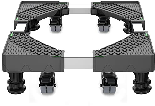 HQO LOVL Upgrade Fridge Stand Mobile Base with 8 Locking Wheels and 4 Strong Feet 27.5”-35.4” Adjustable Furniture Dolly for Washer Dryer Washing Machine Stand Pedestal, Refrigerator Stand (Black)
