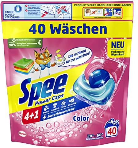 Spee Power Caps Color 4 + 1 (40 Waschladungen), Colorwaschmittel für Buntwäsche & Dunkles, vordosiertes Waschmittel vereint Reinheit, Strahlkraft, Frische & Nachhaltigkeit