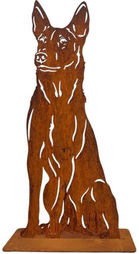 Terma Stahldesign Rost Hund Malinois lebensgroß Metall Gartenfigur Handmade Germany wetterfest Gartendeko Tierfigur Grabdeko Geschenk