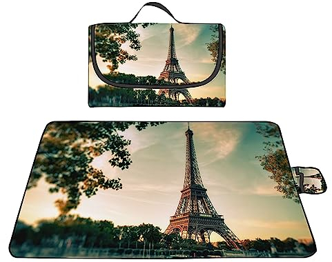 TengYuer Picknickdecke 180x200cm Stranddecke Wasserdicht Sandfrei Isoliert Faltbar Strandmatte mit Tragegriff Outdoor Campingdecke XXL für Camping Parks Strände Picknick Eiffelturm
