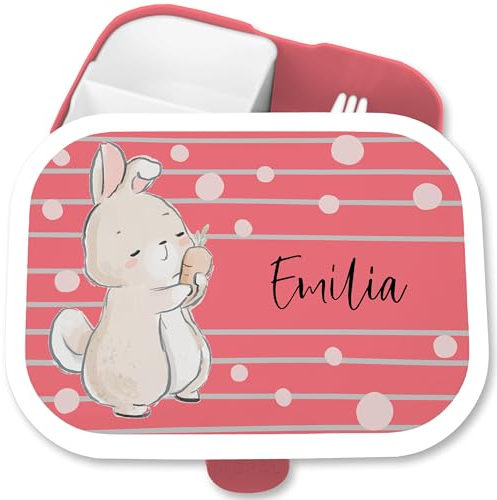 Brotdose Kinder Campus für Mepal - Hasen - Brotbox Hase Lunchbox Rabbit I Bunny - 750 ml - Rosa - kita brotdosen kindergarten hasenmotiv name lunch box mädchen personalisierte tiere brotzeitbox