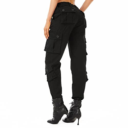 Raroauf Women's Pants Cotton Fleece-Lined Warm Hiking Travel Tactical Military Cargo Capri Pants Womans with Pockets Black US 8