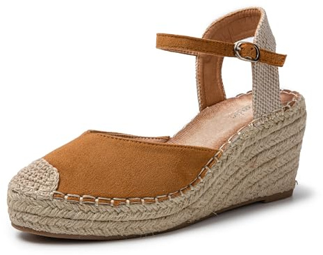 JOMIX Sandali Donna Estive Pantofole Ragazze Eleganti Zeppa Ciabatte Casual Chiusa Fibbia Mare Spiaggia Espadrillas SD9370 (Marrone Camel,40)