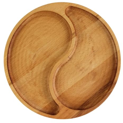 4BIG.fun Piatto da portata Ø 28 cm, in legno naturale con 2 scomparti divisi, piatti da portata di antipasti, formaggi e snack, tagliere in legno per carne e formaggio, tagliere per formaggi,