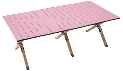 GIZNXBA Campingtisch Alu Mit Tragetasche, Höhenverstellbarer Klapptisch Camping Für Outdoor, Picknick, Strand, Aluminium Picknick Roll-up Tisch Für 4-6 Personen (Color : /Pink)