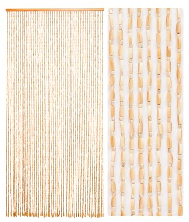 Ezcasch 52 Strands 35.4 x 79 Bamboo and Wood Beaded Curtain for Doorway Handmade Natural Doorway Beads Bohemian Bamboo and Wooden Room Devider Hanging Boho Beaded Curtain,Beige