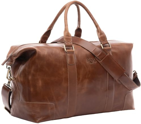 SID & VAIN große XL Reisetasche echt Leder - Sporttasche groß Jeremy groß - Weekender Handgepäck mit Schultergurt - Ledertasche Herren und Damen braun handgefertigt