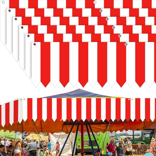 Carnival Tent Circus Theme Party Decorations White and Red Striped Circus Awning Decor 3D Awning Circus Tent Canopy for Carnival Theme Party Decor, 9.84 x 78.74 Inch(6 Pcs)