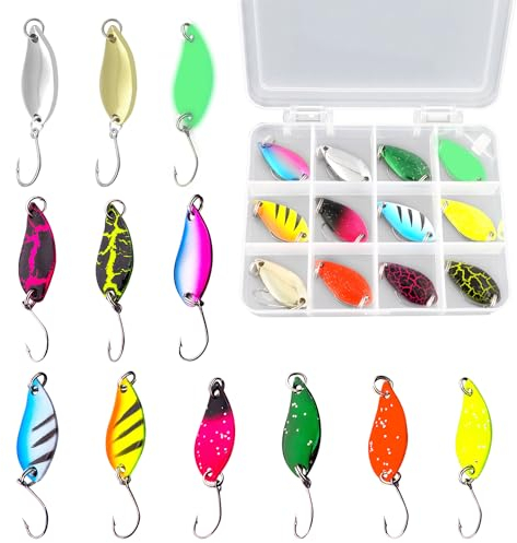 12 Stück Forellen Spoon Set, 5 g Kunstköder Spinner Blinker Set, Forellen blinker Set mit Spoon Box, Forellen Spinner, Realistische Forellenköder, Forellenköder Set, für Hecht,Zander,Barsch Angelköder