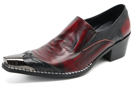 MANYUBEI Chaussures De Ville pour Homme, Mocassins Rouges De 6 Cm, Grande Taille en Cuir Véritable À Enfiler Décontractés Bas Bout Pointu en Métal, Chaussures De Mariage Respirantes, 42 EU,Red
