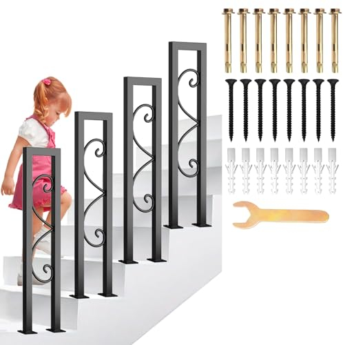 SCGSJZH Treppengeländer Innen-Außen, Geländer für Treppen U-förmige 75–110 cm schwarzes Schmiedeeisengeländer, Nordic Moderner Rutschfester Dekorativer Zaun für Villen, Balkone, Flure (100cm)