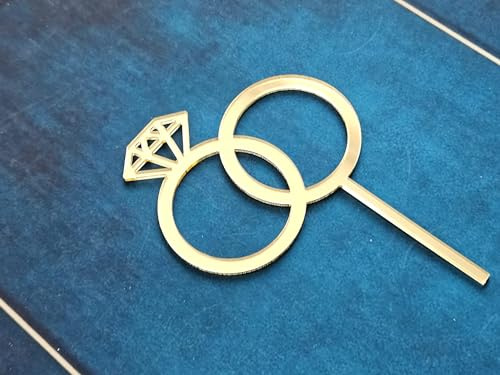 Engagement Ring Acrylic Cake Topper Diamond Ring Wedding Acrylic Cake Decorations (Gold Mirror Acryl)