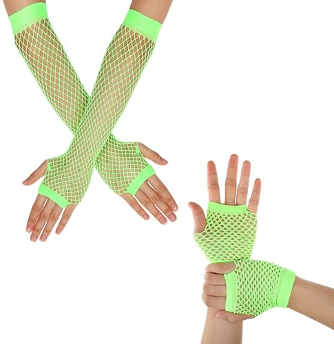 Lusofie 2 par näthandskar för kvinnor fisknätshandskar fingerlösa fisknätshandskar för temafest kostym tillbehör, Självlysande grönt, 25cm/9.84in×8cm/3.15in, 9cm/3.54in×8cm/3.15in