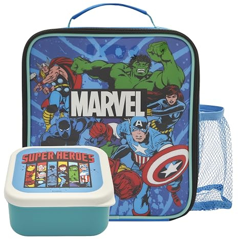 Marvel Avengers Super Bag with Mini Heroes Lunch Box, Polyester, Blue