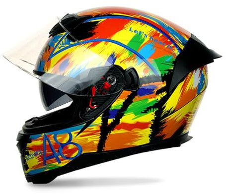 RYDZCLH Motorradhelm, DOT-Geprüfter Integralhelm Mit Doppelvisier, Straßenrad-Rennhelm Für Männer Und Frauen,Bunt,2XL 63~64cm