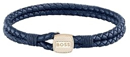 BOSS Jewelry armband für Herren Kollektion SEAL mit Blauem Leder und Edelstahlverschluss in Roségold - 1580668M