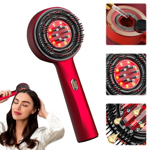 KBIBCK Haarmassagegerät, 2-in-1 Elektrisches Kopfhaut Massagebürste und Haaröl-Applikator, Elektrischer Kopfhaut-Massagekamm, Haar-Kopfhautmassagegerät, für Kopfhaut & Haar Kopf Entspannung (Rot)