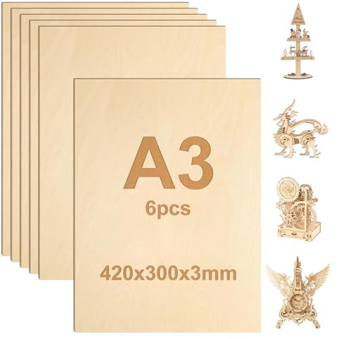 6 Pezzi Compensato A3, Pannelli Compensato 420X300*3MM, Fogli Di Legno Sottili, Fogli Di Compensato, Tavole Modello In Legno Per Artigianato Fai-Da-Te, Incisione Taglio Decorazione