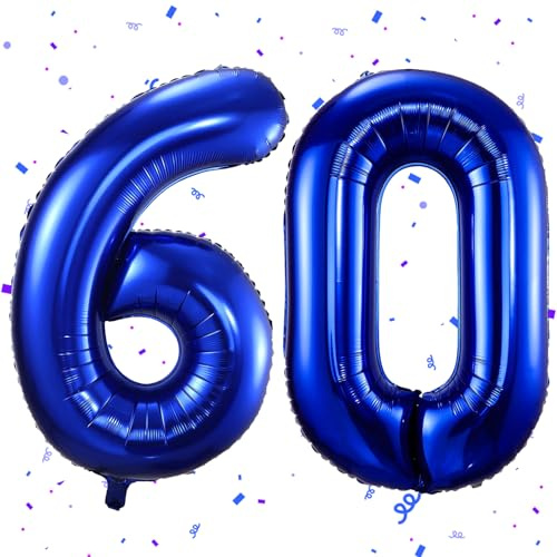 Luftballons 60, dunkelblau, 101 cm, Folienballons, Zahl 60, blau, große Luftballons, Nummer 60, Dekoration 60 Jahre, für Damen und Herren, Geburtstag, Party, Deko