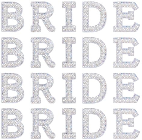 PH PandaHall 4 Sets Braut Bügelbuchstaben Aufnäher Perle Brief Patches BRIDE Buchstabenaufnäher Perle Strass Brief Patches Buchstaben-Applikationen für Kleidung reparieren Coral AB Farbe