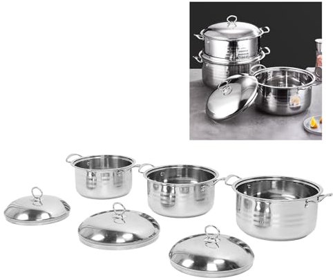 Topyond 3 piezas Juego de olla de acero inoxidable, incluso distribución de calor, recubrimiento antistick, ollas de sopa con tapas, utensilios de cocina listos para inducción