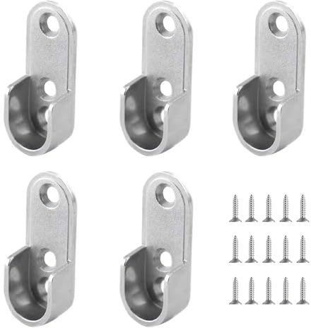 Zydiwo 5 Stück Kleiderstangenhalter Oval Mit 15 Schrauben 47x17mm Kleiderstange Halterung Stahl Vernickelt Schrankrohrlager für Kleiderschranke (5 Stück)